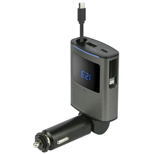 GE02 Wth Retractable Type-C Cable Voltage Display Fast Charging Car Charger - Car Charger by buy2fix | Online Shopping UK | buy2fix