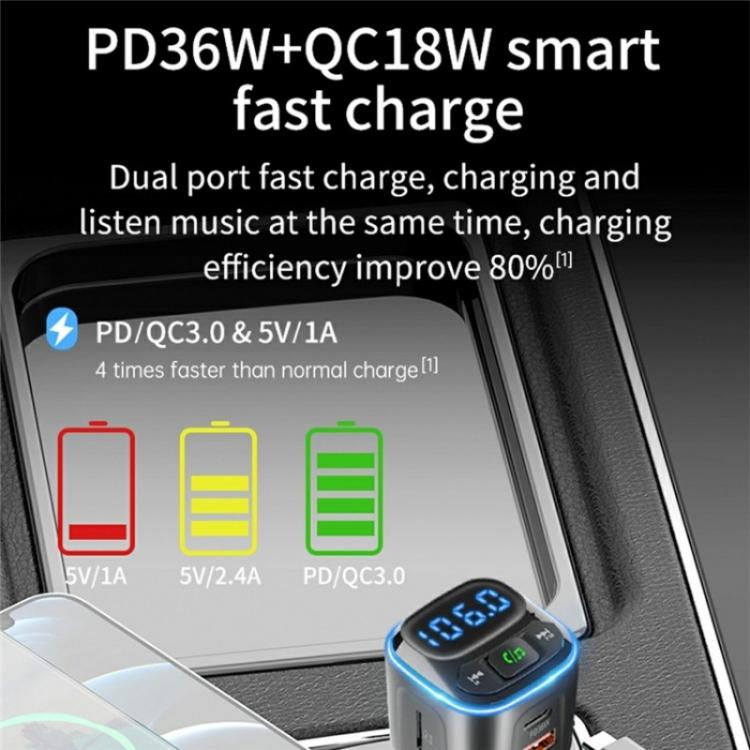 BC80 Hands-Free Calling Voltage Display Adapter Car Charger Bluetooth-Compatible MP3 Player - Bluetooth Car Kits by buy2fix | Online Shopping UK | buy2fix