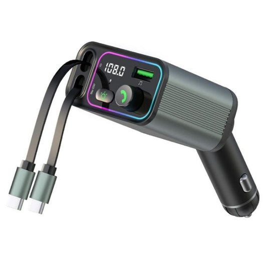 GC08C Dual Type-C Retractable Cables Ambient Light Voltage Display PD 65W Fast Car Charger - Car Charger by buy2fix | Online Shopping UK | buy2fix