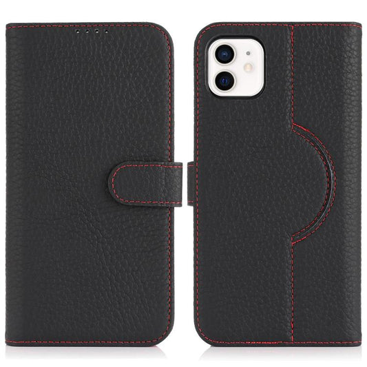 For iPhone 11 Genuine Leather Card Wallet MagSafe Phone Case(Litchi Black) - iPhone 11 Cases by buy2fix | Online Shopping UK | buy2fix