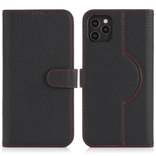 For iPhone 13 Pro Genuine Leather Card Wallet MagSafe Phone Case(Litchi Black) - iPhone 13 Pro Cases by buy2fix | Online Shopping UK | buy2fix