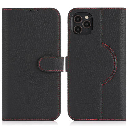 For iPhone 14 Pro Genuine Leather Card Wallet MagSafe Phone Case(Litchi Black) - iPhone 14 Pro Cases by buy2fix | Online Shopping UK | buy2fix