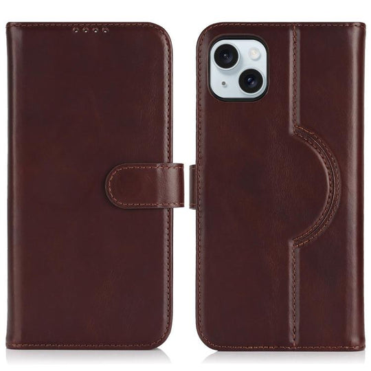For iPhone 15 Genuine Leather Card Wallet MagSafe Phone Case(Dark Brown)
