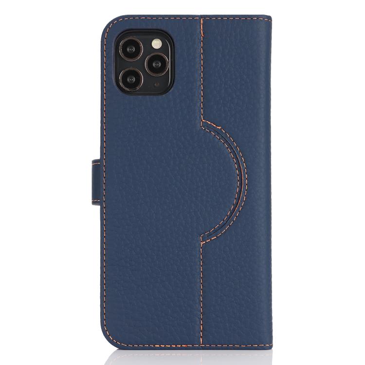 For iPhone 15 Genuine Leather Card Wallet MagSafe Phone Case(Litchi Dark Blue) - iPhone 15 Cases by buy2fix | Online Shopping UK | buy2fix