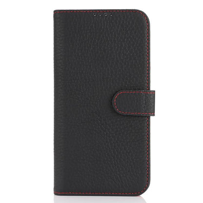 For iPhone 15 Pro Genuine Leather Card Wallet MagSafe Phone Case(Litchi Black) - iPhone 15 Pro Cases by buy2fix | Online Shopping UK | buy2fix