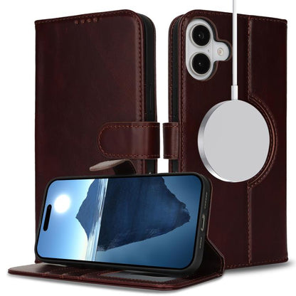 For iPhone 15 Pro Max Genuine Leather Card Wallet MagSafe Phone Case(Dark Brown) - iPhone 15 Pro Max Cases by buy2fix | Online Shopping UK | buy2fix