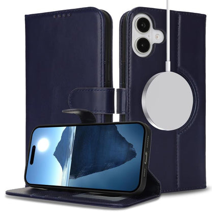 For iPhone 15 Pro Max Genuine Leather Card Wallet MagSafe Phone Case(Dark Blue) - iPhone 15 Pro Max Cases by buy2fix | Online Shopping UK | buy2fix