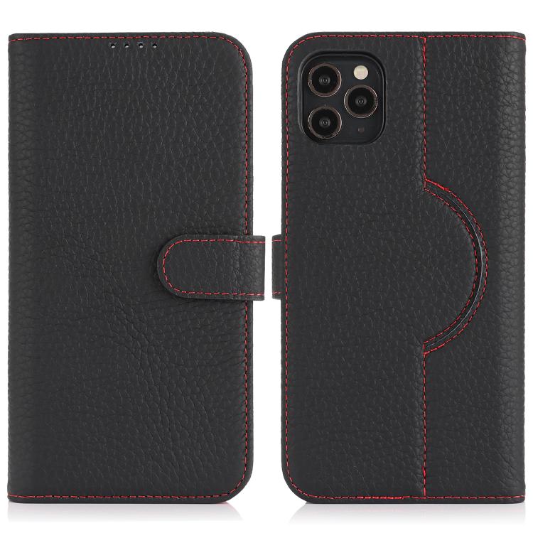 For iPhone 15 Pro Max Genuine Leather Card Wallet MagSafe Phone Case(Litchi Black) - iPhone 15 Pro Max Cases by buy2fix | Online Shopping UK | buy2fix
