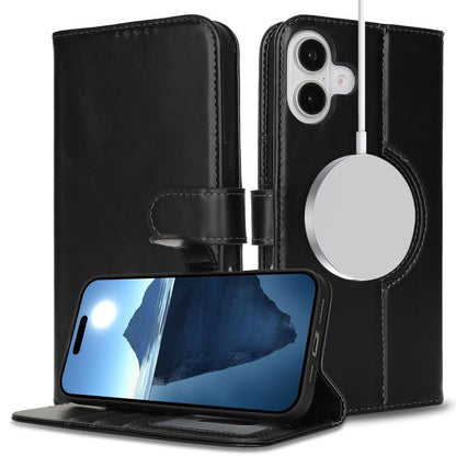 For iPhone 16 Genuine Leather Card Wallet MagSafe Phone Case(Black) - iPhone 16 Cases by buy2fix | Online Shopping UK | buy2fix
