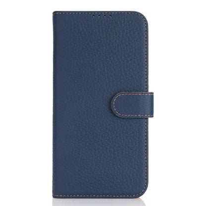 For iPhone 16 Genuine Leather Card Wallet MagSafe Phone Case(Litchi Dark Blue) - iPhone 16 Cases by buy2fix | Online Shopping UK | buy2fix