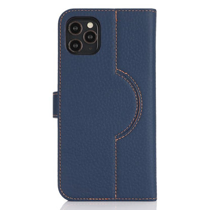 For iPhone 16 Genuine Leather Card Wallet MagSafe Phone Case(Litchi Dark Blue) - iPhone 16 Cases by buy2fix | Online Shopping UK | buy2fix