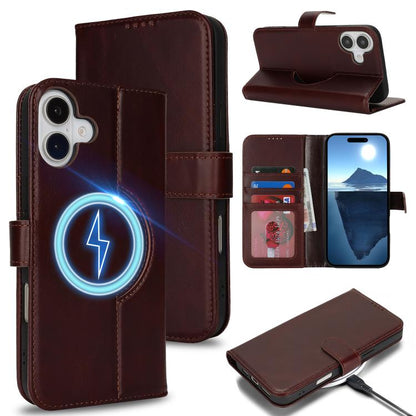 For iPhone 16 Pro Genuine Leather Card Wallet MagSafe Phone Case(Dark Brown) - iPhone 16 Pro Cases by buy2fix | Online Shopping UK | buy2fix