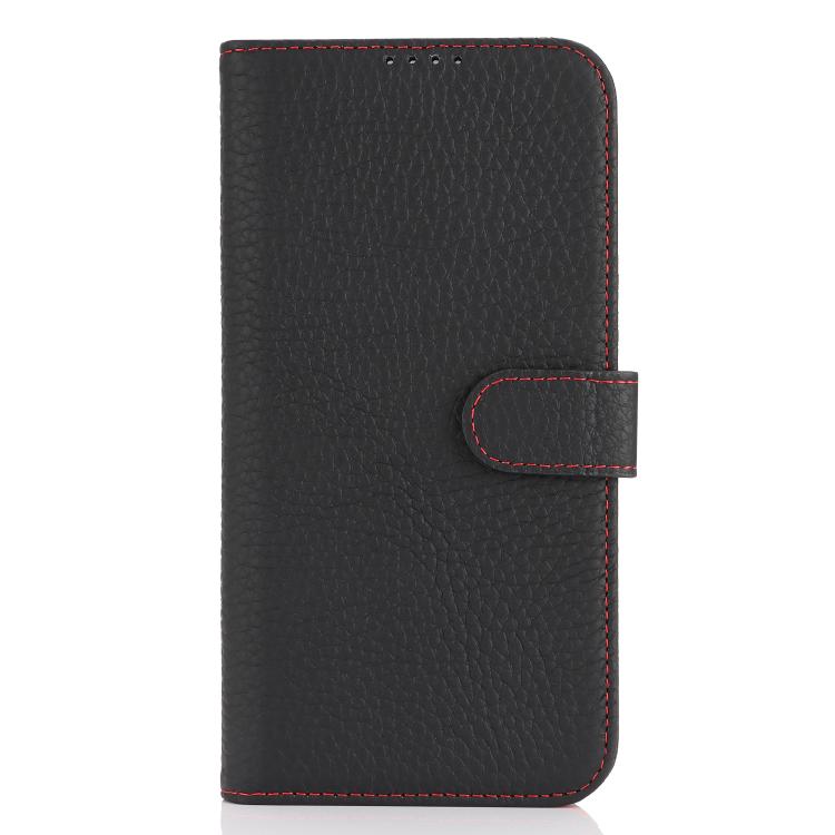 For iPhone 16 Plus Genuine Leather Card Wallet MagSafe Phone Case(Litchi Black) - iPhone 16 Plus Cases by buy2fix | Online Shopping UK | buy2fix