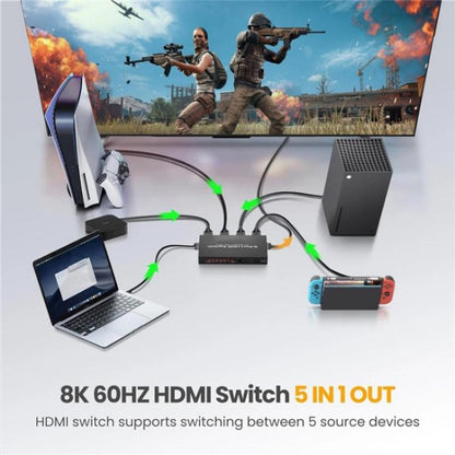 Q8-5 For Home Theater / Office HDMI 2.1 5x1 Switch 8K 60Hz Gaming Video Switcher  Control, Plug:US Plug - Switch by buy2fix | Online Shopping UK | buy2fix