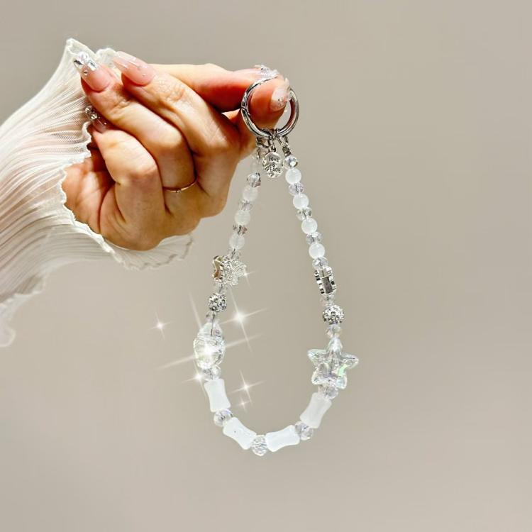 Bamboo Silver Butterfly Phone Chain(White) - Lanyards & Wrist Straps by buy2fix | Online Shopping UK | buy2fix