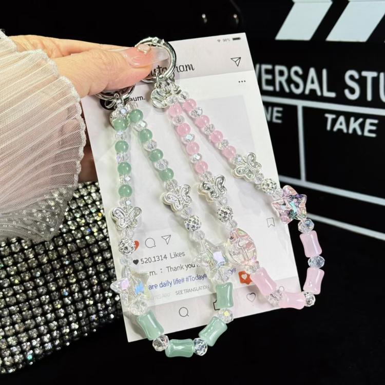 Bamboo Silver Butterfly Phone Chain(Green) - Lanyards & Wrist Straps by buy2fix | Online Shopping UK | buy2fix