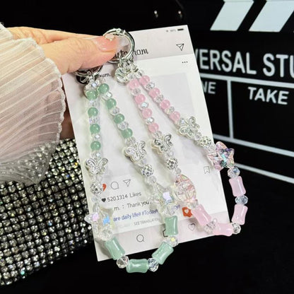 Bamboo Silver Butterfly Phone Chain(Green) - Lanyards & Wrist Straps by buy2fix | Online Shopping UK | buy2fix