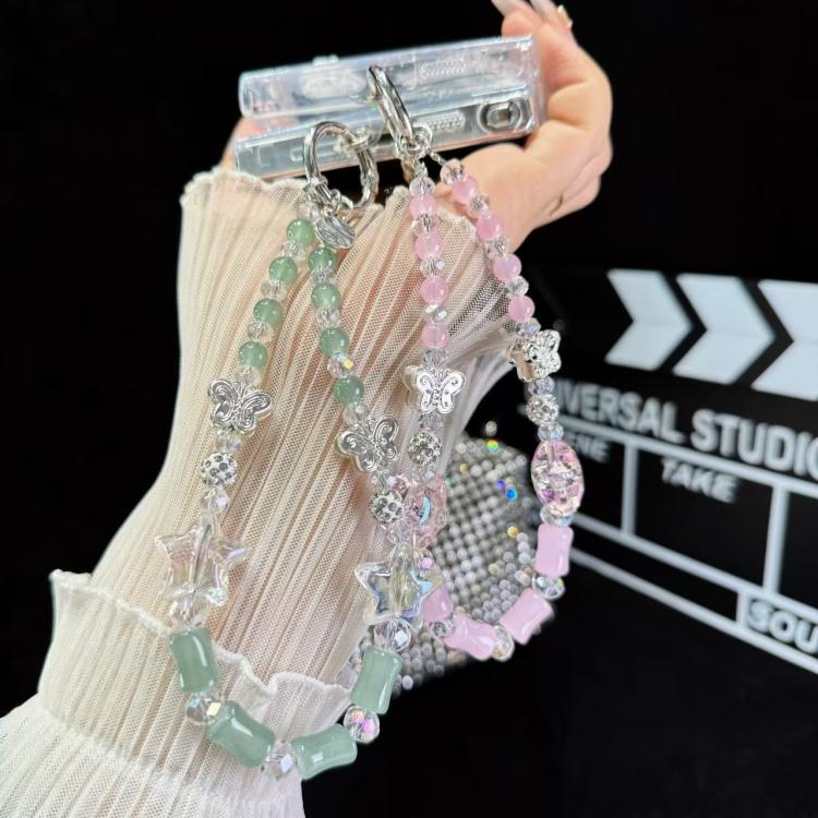 Bamboo Silver Butterfly Phone Chain(Green) - Lanyards & Wrist Straps by buy2fix | Online Shopping UK | buy2fix