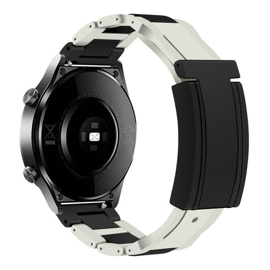 22mm Folding Magnetic Buckle Stainless Steel Rubber Watch Band(White+Black)