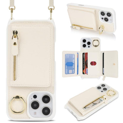 For iPhone XR Crossbody Zipper Wallet Ring Holder Litchi Leather Phone Case(Apricot) - More iPhone Cases by buy2fix | Online Shopping UK | buy2fix
