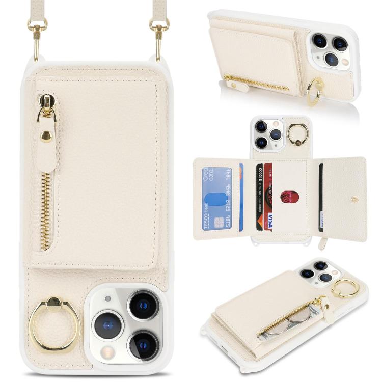 For iPhone 11 Pro Crossbody Zipper Wallet Ring Holder Litchi Leather Phone Case(Apricot) - iPhone 11 Pro Cases by buy2fix | Online Shopping UK | buy2fix