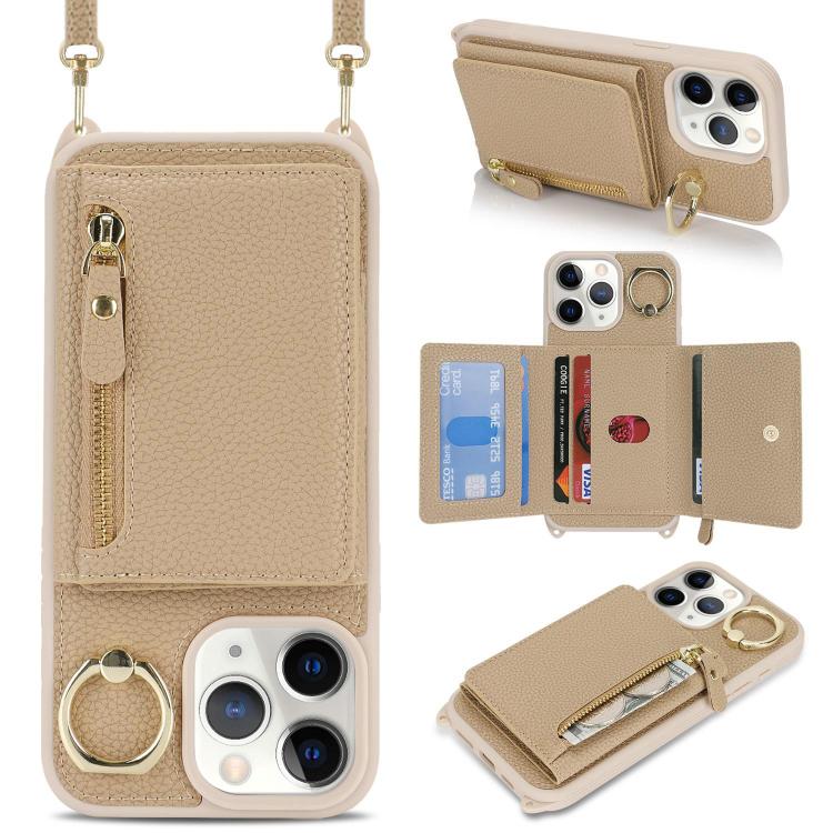 For iPhone 11 Pro Crossbody Zipper Wallet Ring Holder Litchi Leather Phone Case(Rose Gold) - iPhone 11 Pro Cases by buy2fix | Online Shopping UK | buy2fix