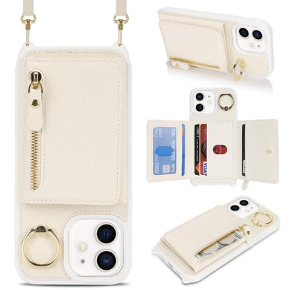 For iPhone 12 mini Crossbody Zipper Wallet Ring Holder Litchi Leather Phone Case(Apricot) - iPhone 12 mini Cases by buy2fix | Online Shopping UK | buy2fix
