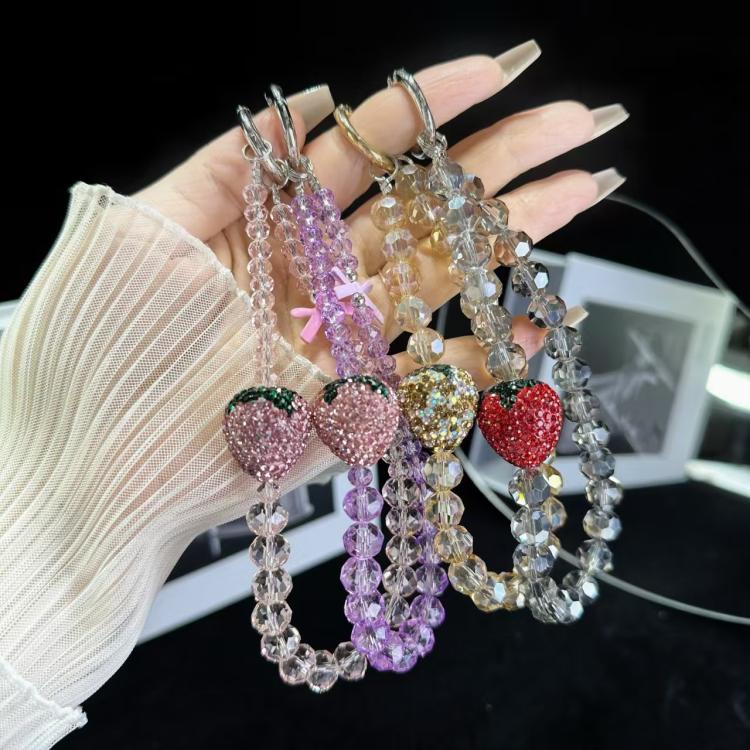 Full Of Diamond Strawberry Phone Chain(Purple) - Lanyards & Wrist Straps by buy2fix | Online Shopping UK | buy2fix