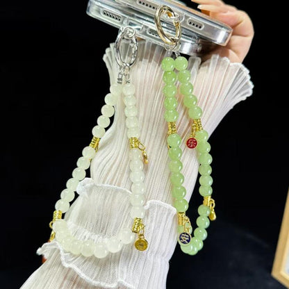 Peace And Joy Beaded Mobile Phone Chain(White) - Lanyards & Wrist Straps by buy2fix | Online Shopping UK | buy2fix