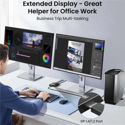 FD 1X2 4K 144HZ Audio Extractor Splitter DisplayPort 1.4 to Dual DisplayPort MST Hub, Plug:US Plug - Switch by buy2fix | Online Shopping UK | buy2fix