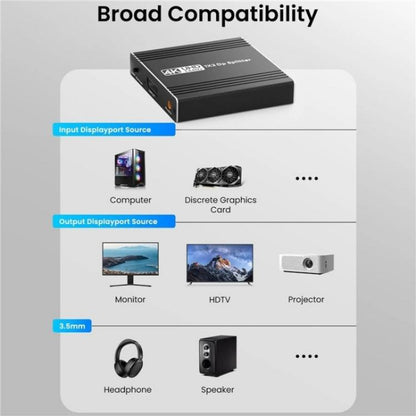 FD 1X2 4K 144HZ Audio Extractor Splitter DisplayPort 1.4 to Dual DisplayPort MST Hub, Plug:US Plug - Switch by buy2fix | Online Shopping UK | buy2fix