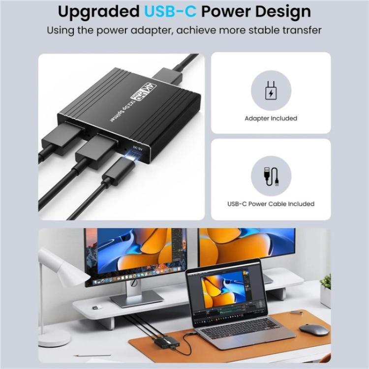 FD 1X2 4K 144HZ Audio Extractor Splitter DisplayPort 1.4 to Dual DisplayPort MST Hub, Plug:US Plug - Switch by buy2fix | Online Shopping UK | buy2fix