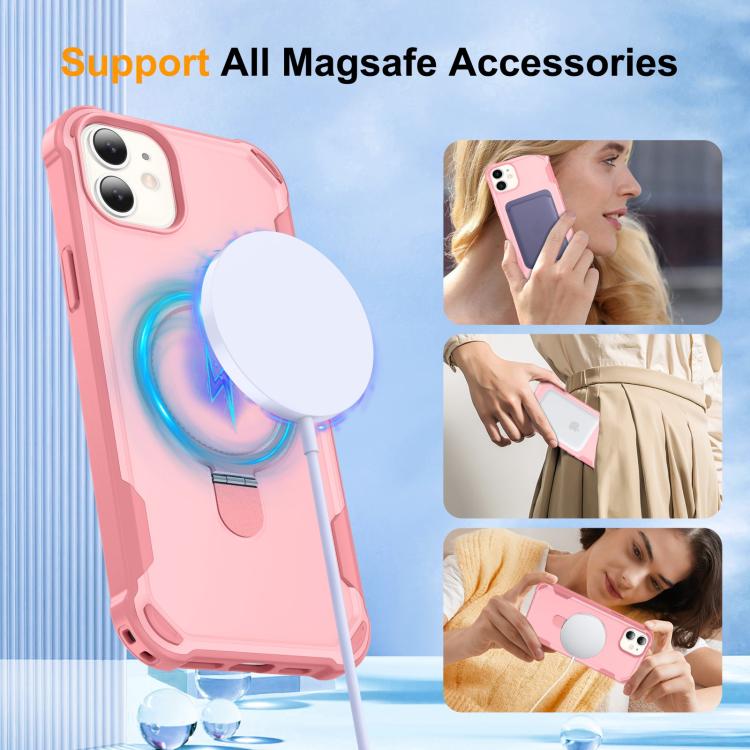 For iPhone 11 Yingcai Gears MagSafe Holder Shockproof Phone Case(Pink) - iPhone 11 Cases by buy2fix | Online Shopping UK | buy2fix