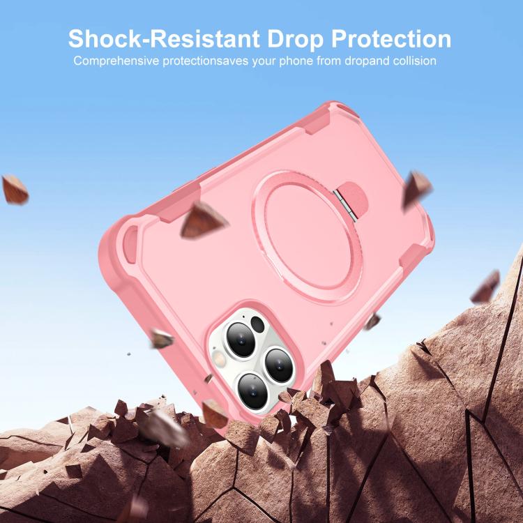 For iPhone 12 Pro Max Yingcai Gears MagSafe Holder Shockproof Phone Case(Pink) - iPhone 12 Pro Max Cases by buy2fix | Online Shopping UK | buy2fix