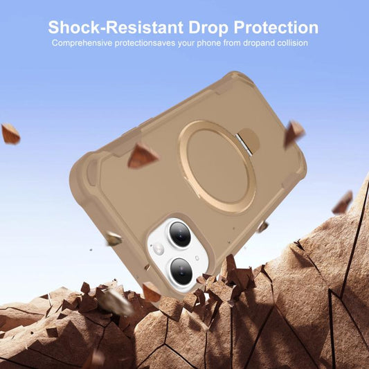 For iPhone 14 Yingcai Gears MagSafe Holder Shockproof Phone Case(Brown) - iPhone 14 Cases by buy2fix | Online Shopping UK | buy2fix