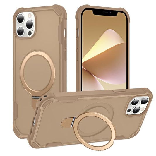 For iPhone 14 Pro Yingcai Gears MagSafe Holder Shockproof Phone Case(Brown) - iPhone 14 Pro Cases by buy2fix | Online Shopping UK | buy2fix