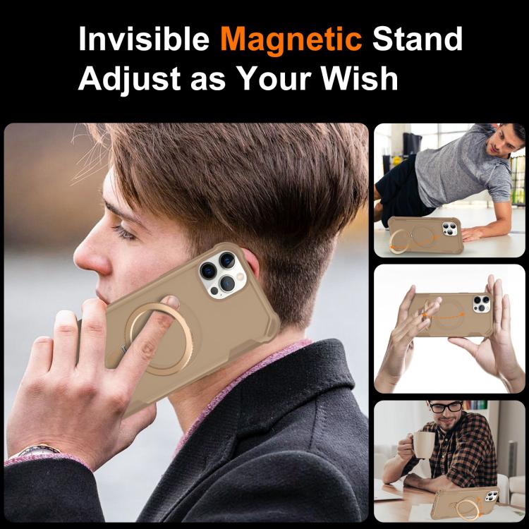 For iPhone 14 Pro Yingcai Gears MagSafe Holder Shockproof Phone Case(Brown) - iPhone 14 Pro Cases by buy2fix | Online Shopping UK | buy2fix