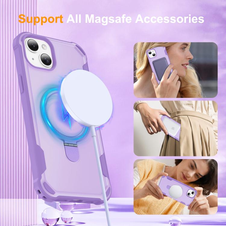 For iPhone 14 Plus Yingcai Gears MagSafe Holder Shockproof Phone Case(Purple) - iPhone 14 Plus Cases by buy2fix | Online Shopping UK | buy2fix