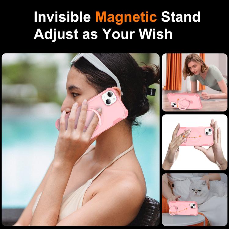 For iPhone 14 Plus Yingcai Gears MagSafe Holder Shockproof Phone Case(Pink) - iPhone 14 Plus Cases by buy2fix | Online Shopping UK | buy2fix