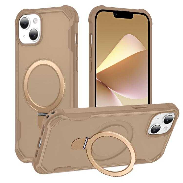 For iPhone 14 Plus Yingcai Gears MagSafe Holder Shockproof Phone Case(Brown) - iPhone 14 Plus Cases by buy2fix | Online Shopping UK | buy2fix