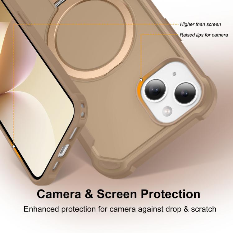 For iPhone 14 Plus Yingcai Gears MagSafe Holder Shockproof Phone Case(Brown) - iPhone 14 Plus Cases by buy2fix | Online Shopping UK | buy2fix