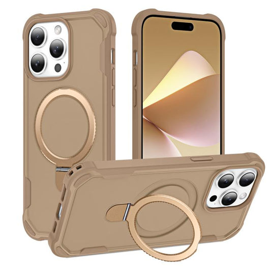 For iPhone 15 Pro Yingcai Gears MagSafe Holder Shockproof Phone Case(Brown) - iPhone 15 Pro Cases by buy2fix | Online Shopping UK | buy2fix