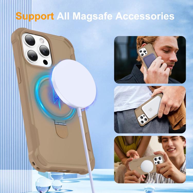 For iPhone 15 Pro Yingcai Gears MagSafe Holder Shockproof Phone Case(Brown) - iPhone 15 Pro Cases by buy2fix | Online Shopping UK | buy2fix