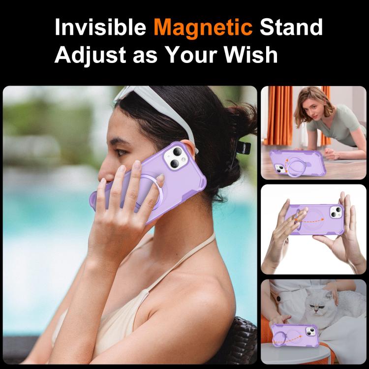 For iPhone 15 Plus Yingcai Gears MagSafe Holder Shockproof Phone Case(Purple) - iPhone 15 Plus Cases by buy2fix | Online Shopping UK | buy2fix