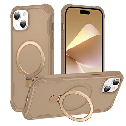 For iPhone 15 Plus Yingcai Gears MagSafe Holder Shockproof Phone Case(Brown) - iPhone 15 Plus Cases by buy2fix | Online Shopping UK | buy2fix