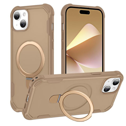 For iPhone 15 Plus Yingcai Gears MagSafe Holder Shockproof Phone Case(Brown) - iPhone 15 Plus Cases by buy2fix | Online Shopping UK | buy2fix