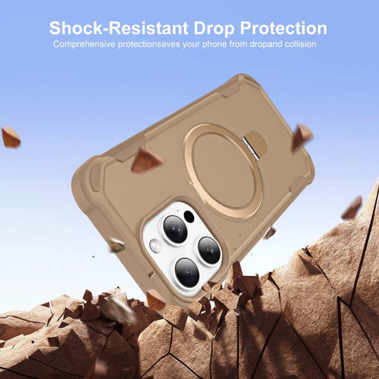 For iPhone 15 Pro Max Yingcai Gears MagSafe Holder Shockproof Phone Case(Brown) - iPhone 15 Pro Max Cases by buy2fix | Online Shopping UK | buy2fix