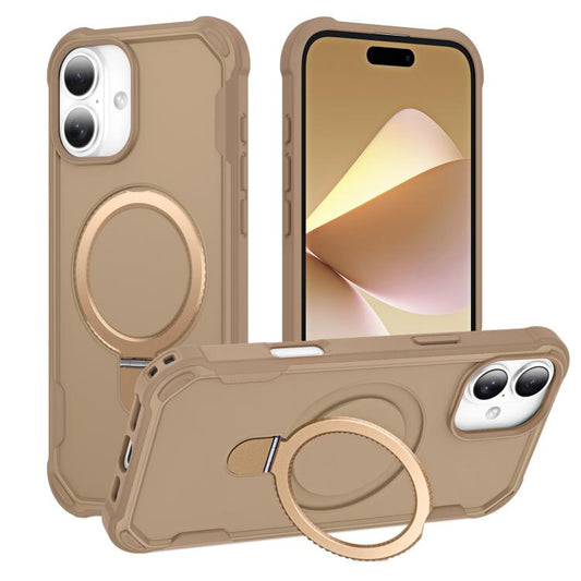 For iPhone 16 Yingcai Gears MagSafe Holder Shockproof Phone Case(Brown) - iPhone 16 Cases by buy2fix | Online Shopping UK | buy2fix