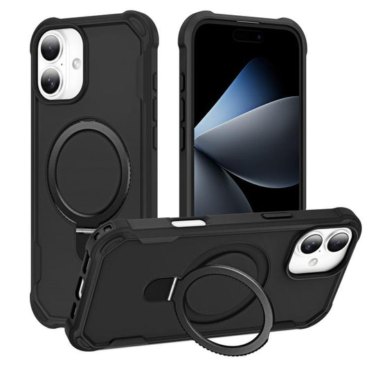 For iPhone 16 Yingcai Gears MagSafe Holder Shockproof Phone Case(Black) - iPhone 16 Cases by buy2fix | Online Shopping UK | buy2fix
