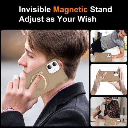 For iPhone 16 Plus Yingcai Gears MagSafe Holder Shockproof Phone Case(Brown) - iPhone 16 Plus Cases by buy2fix | Online Shopping UK | buy2fix